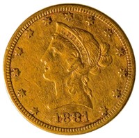1881 Coronet Head Gold $10 Eagle