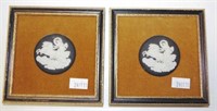 Two framed Wedgwood black jasperware plaques