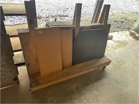 Rolling cart with wood pieces