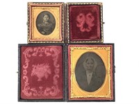 2 Cased Ambrotype Portraits of Women Tooled Covers