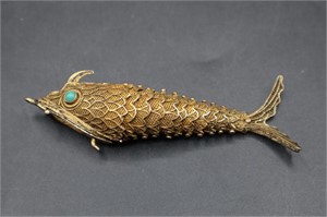 "Silver" Gold Tone Articulated Fish Pendant