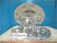 3pc Pewter & Aluminum Service - Tray / Bowls