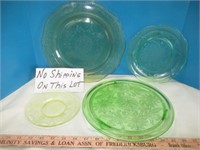4pc Vintage Green Depression Glass