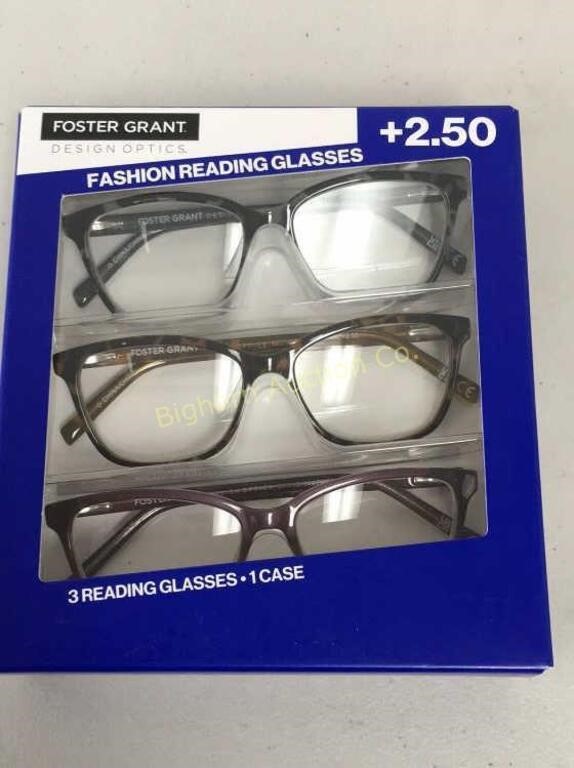 Foster Grant Reading Glasses +2.50, 3 Pc Lot