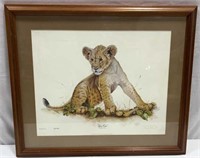 Lion Cub Print Framed & Matted By Jim Oliver
