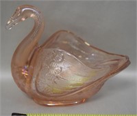 Vtg Imperial Pink Carnival Glass Swan Dish 4.75L