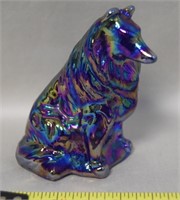 Vtg Mosser Blue Carnival Glass Collie Dog Figure