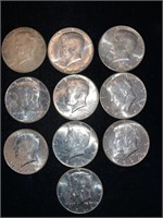 (10) 1964 KENNEDY HALF DOLLARS