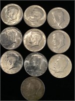 (10) 1964 KENNEDY HALF DOLLARS