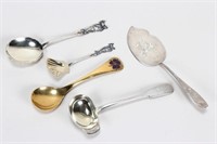 Five Continental Silver Serving Utensils