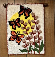 Vintage 70's Latch Hook Butterfly Wall Hanging