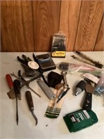 Paint brushes, glass cutter, and miscellaneous