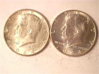 2 Liberty half dollar coins 1964