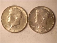 2 Liberty half dollar coins 1964