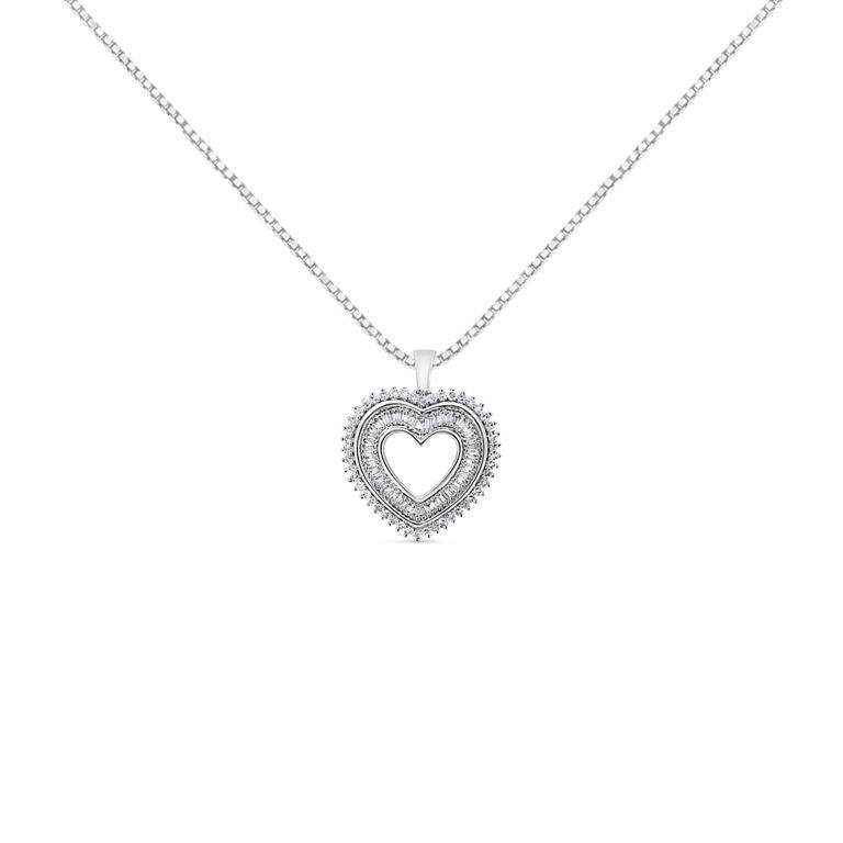 Round & Baguette 1.03ct Diamond Heart Necklace