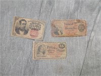 3 Diff US Fractional Currency (1800's)
