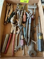 Box w/ wrenches, pliers & misc