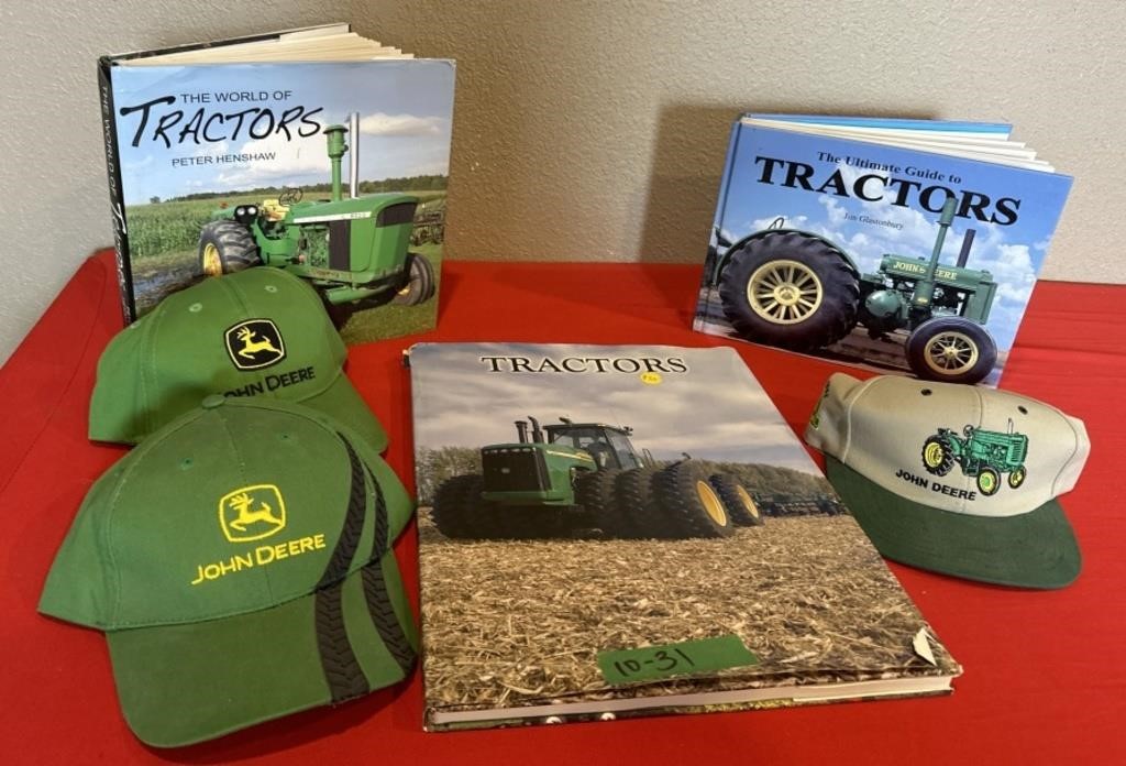 3 Tractor Books & 3 Ball Caps Incl
