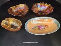 3 Contemporary Carnival Glass Bowls & 1 Lusterwar