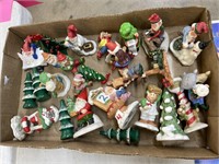 Flat of Christmas village figurines