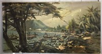 Artist Signed Oil On Canvas Of Fishing Boats
