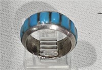 Vintage Band Sterling Silver And Turquoise Sz4