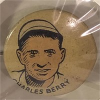 CRACKER JACKS 1930 BASEBALL PIN BACK CHARLES BERRY