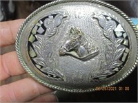 Leather Belt & Horse & Abalone Buckle
