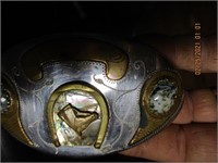 Leather Belt & Horse Buckle w/Stones