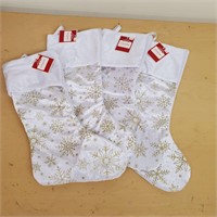 4 New White Holiday Time Stockings