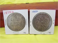 2 silver morgan dollars 1883 / 1879-o