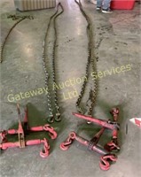 5/16 Chains. 2 x 20 feet, 2 x 16 feet, 4 Ratchet..