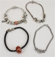 (4) PANDORA & PANDORA TYPE BRACELETS, CHARMS