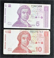 CROATIA HRVATSKA BANK NOTES BILLS 1 & 5 Scientist