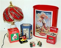 Coke Cola Memorabilia - Trash, Clock, Lamp, Tin
