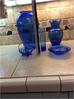 5- pieces assorted blue glassware