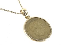 14K Chain 16" L 1.9g w Coin Pendant