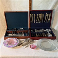 (2) Assorted Silverware Sets & Holders, Candle