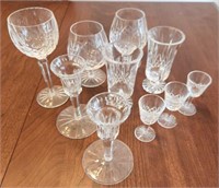 WATERFORD CRYSTAL CORDIALS, BRANDY, CANDLES,