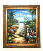 W. James Oil on Canvas Garden Scene