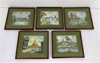 Group of Myanmar Burma Watercolor Paintings