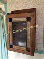 Antique Oak Medicine Cabinet with stained glass