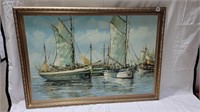 40x28 oil on canvas B.Somers boats in harbor