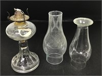Glass Oil Lamp w/ 2 Chimneys