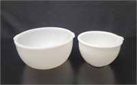 2 Glasbake Sunbeam Milk Glass Mixing Bowls