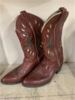 Mens Brown Leather Cowboy Boots, Size 10-D