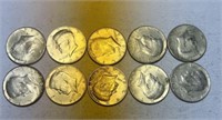 10 Kennedy Half Dollars 9 1964s
