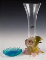 Daum Pate de Verre Flower Vase & Dish.