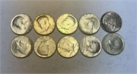 10 Kennedy Half Dollars several 1964s