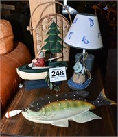 Wonderful grouping of fishing decor & birch bark